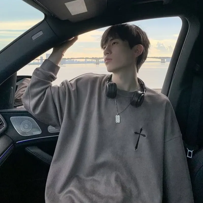 Advbridge non binary outfits Suede Sweater Spring and Autumn New American High-Grade Trendy Casual Loose Pullover High Street All-Matching Top for Men