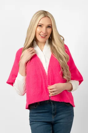 Amelia Short Sleeve Wool Blend Cardigan - Fuchsia