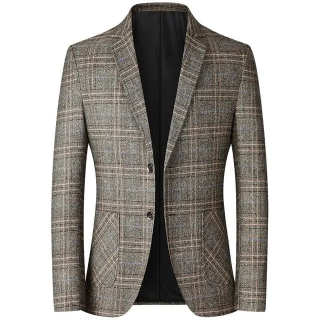 Angelo Ricci™ Business Casual Single-Breasted Plaid Blazer