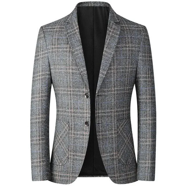 Angelo Ricci™ Business Casual Single-Breasted Plaid Blazer
