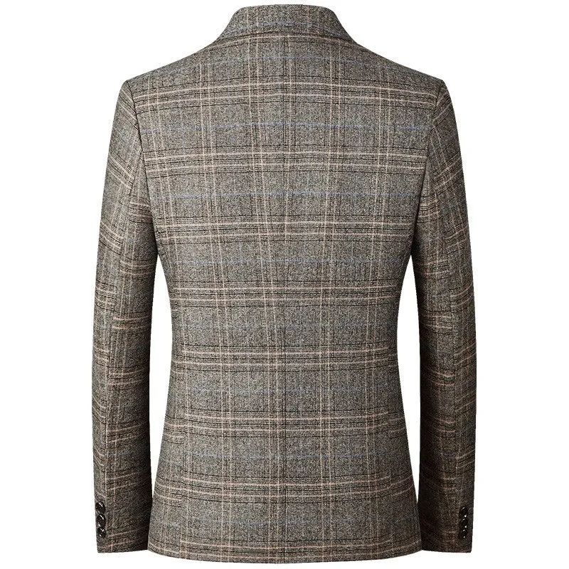 Angelo Ricci™ Business Casual Single-Breasted Plaid Blazer