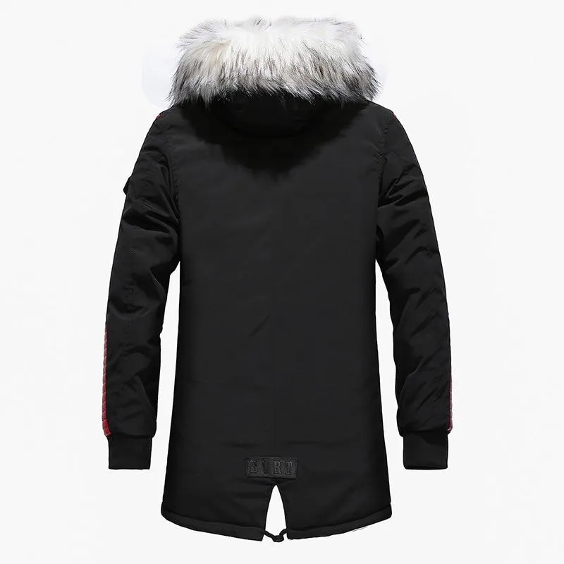 Angelo Ricci™ Fur Collar Hooded Black Color Long Parka