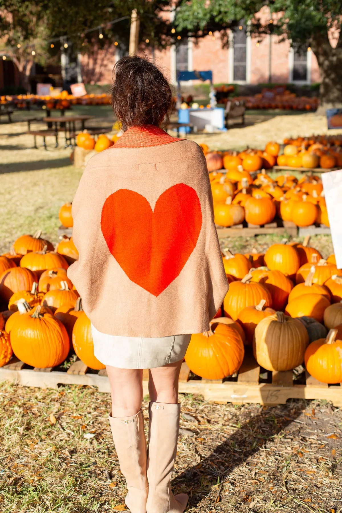 Beige Solid Knit Heart Cardigan