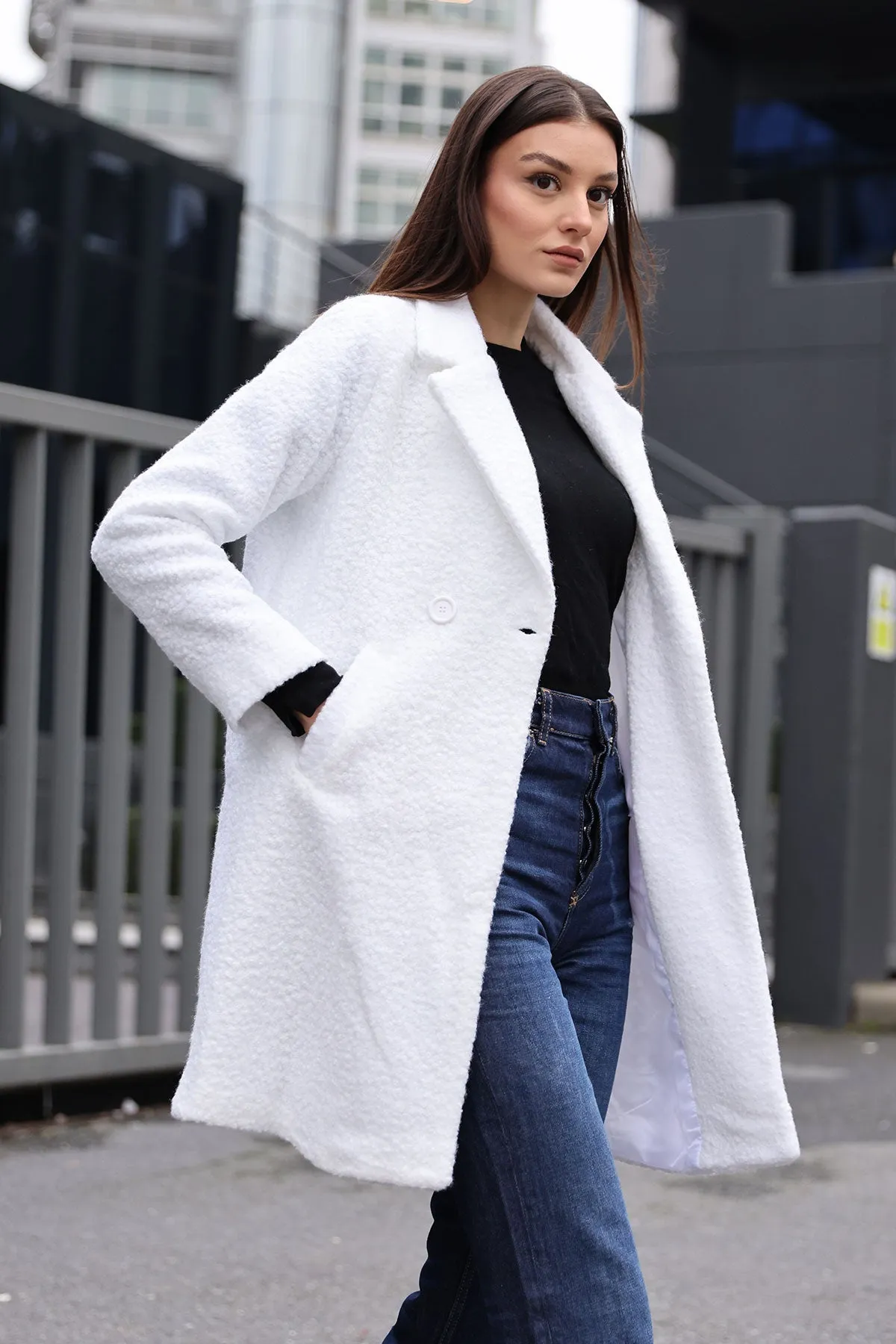 BGD Women Oversized Buckle Coat - White - Avondale