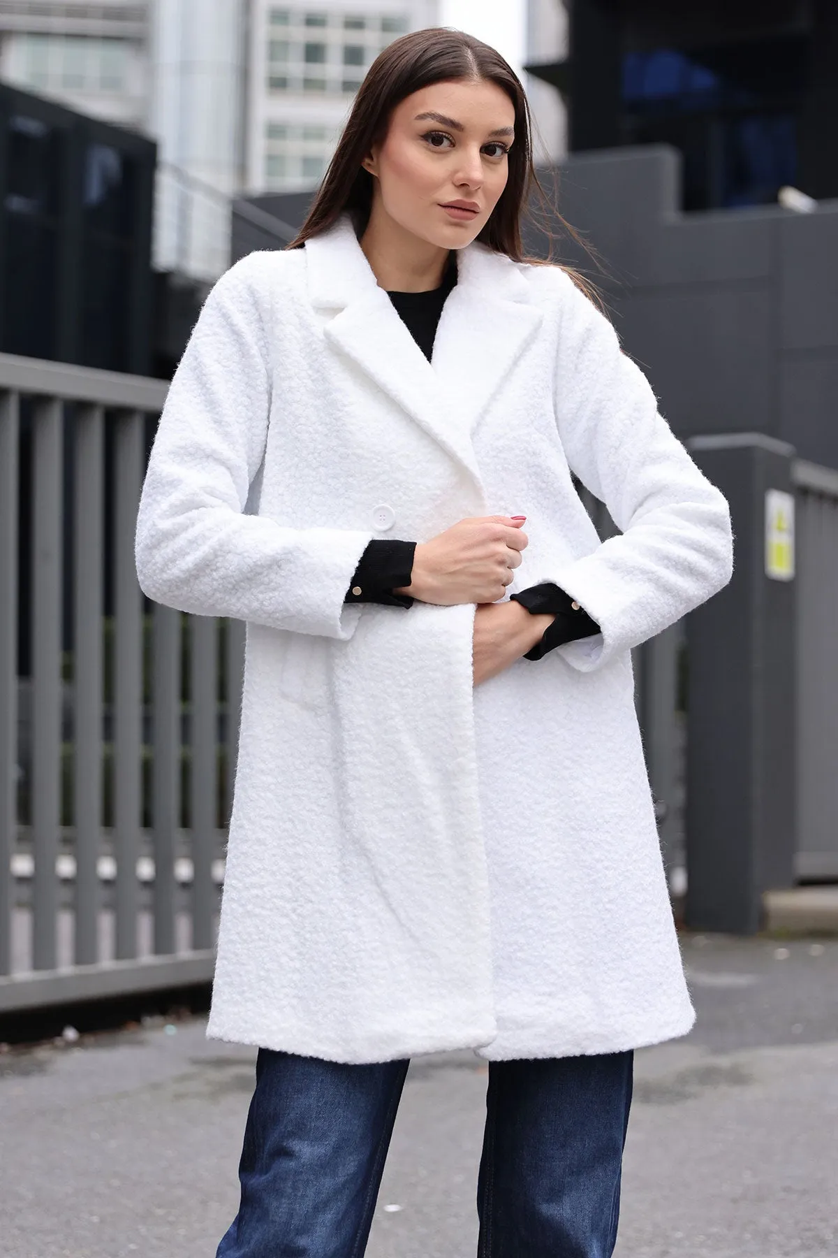 BGD Women Oversized Buckle Coat - White - Avondale