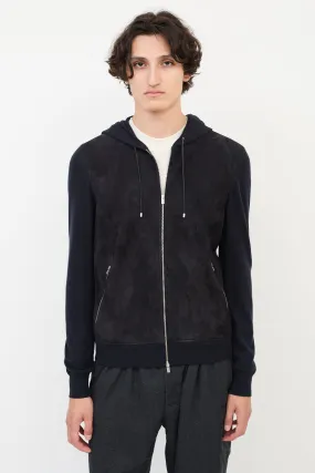Black Cashmere & Suede Zip Hoodie