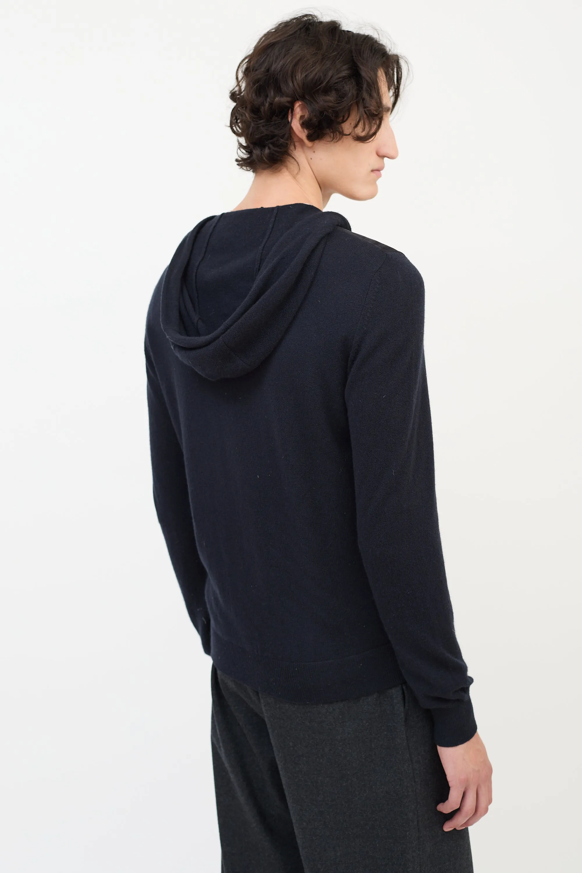 Black Cashmere & Suede Zip Hoodie