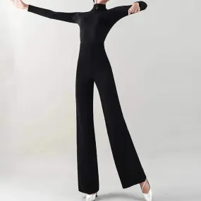 Black Dance Pants with High Waist Wide Leg Dance Pants for Women Latin Salsa Tango