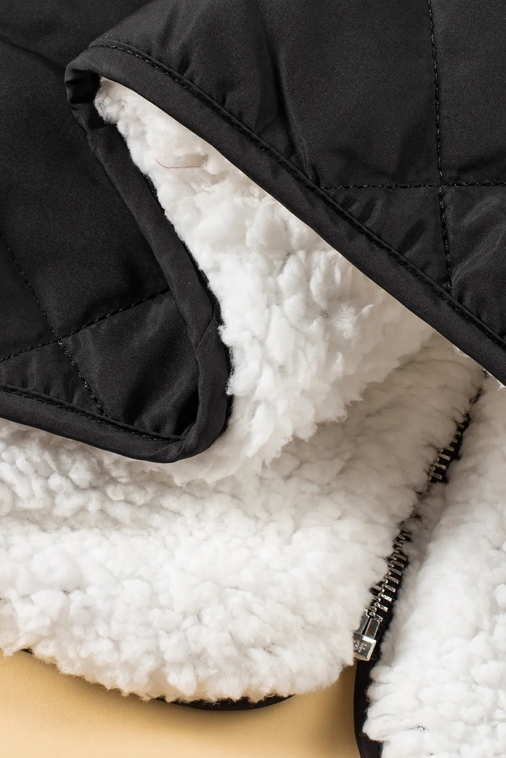 Black Fleece Lined Quilted Zip up Vest Coat From MsDressly