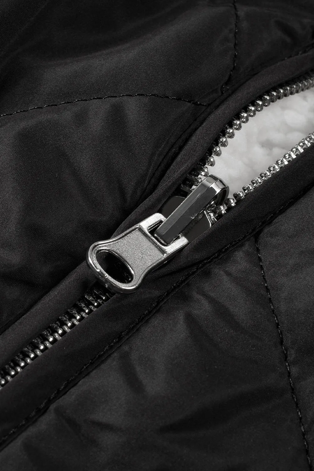 Black Fleece Lined Quilted Zip up Vest Coat From MsDressly