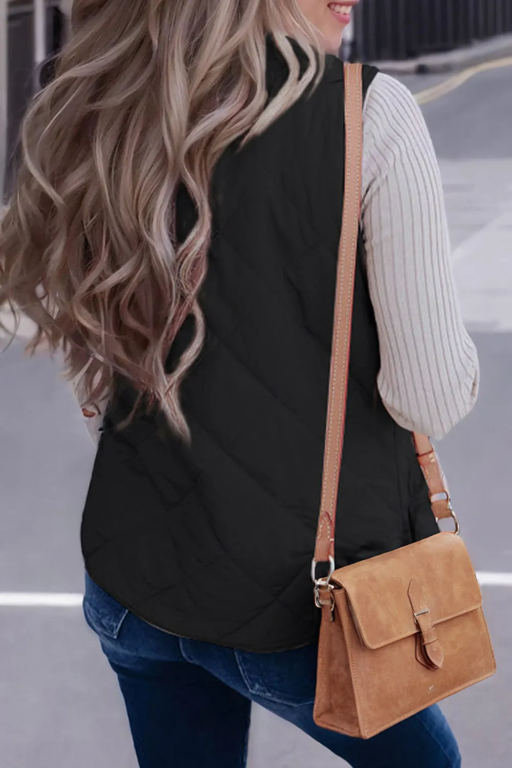 Black Fleece Lined Quilted Zip up Vest Coat From MsDressly