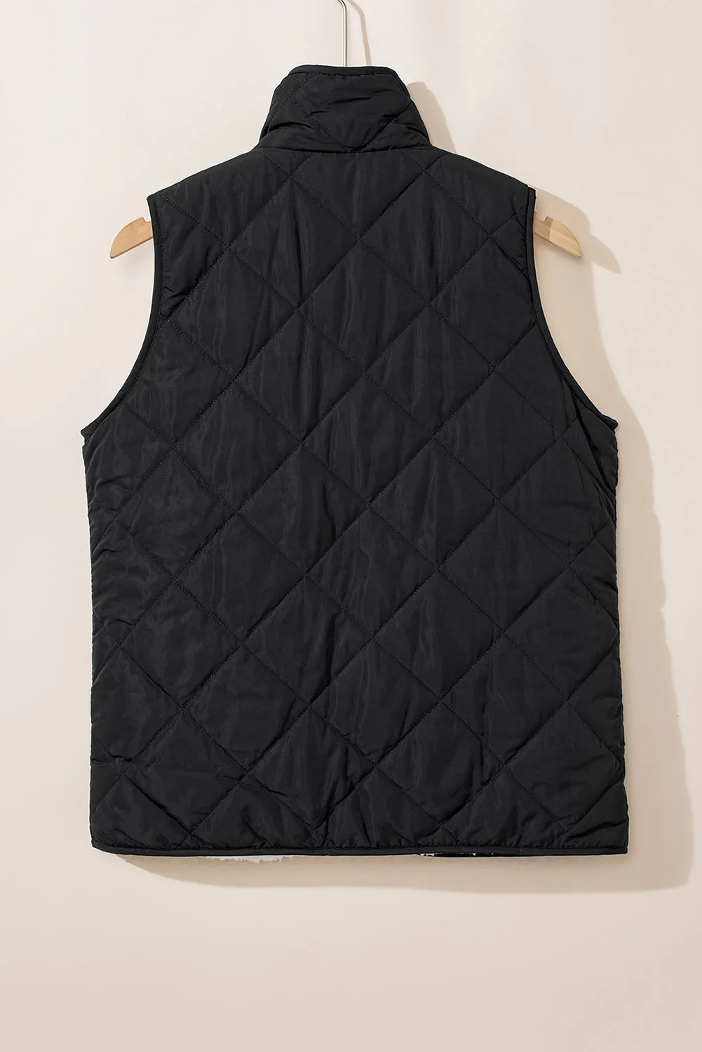 Black Fleece Lined Quilted Zip up Vest Coat From MsDressly