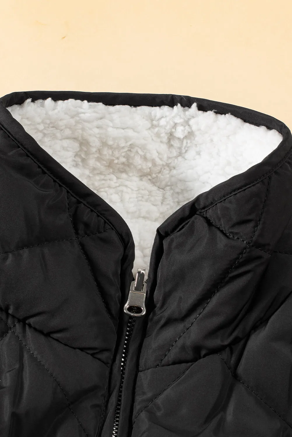 Black Fleece Lined Quilted Zip up Vest Coat From MsDressly