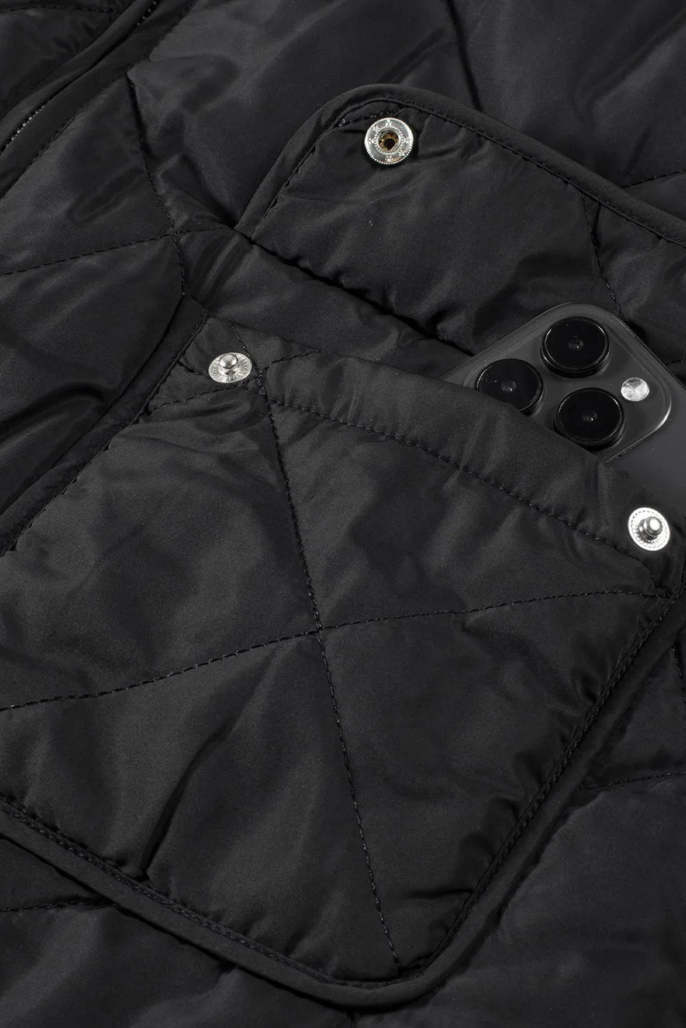 Black Fleece Lined Quilted Zip up Vest Coat From MsDressly