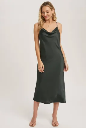 Black Satin Midi Slip Dress