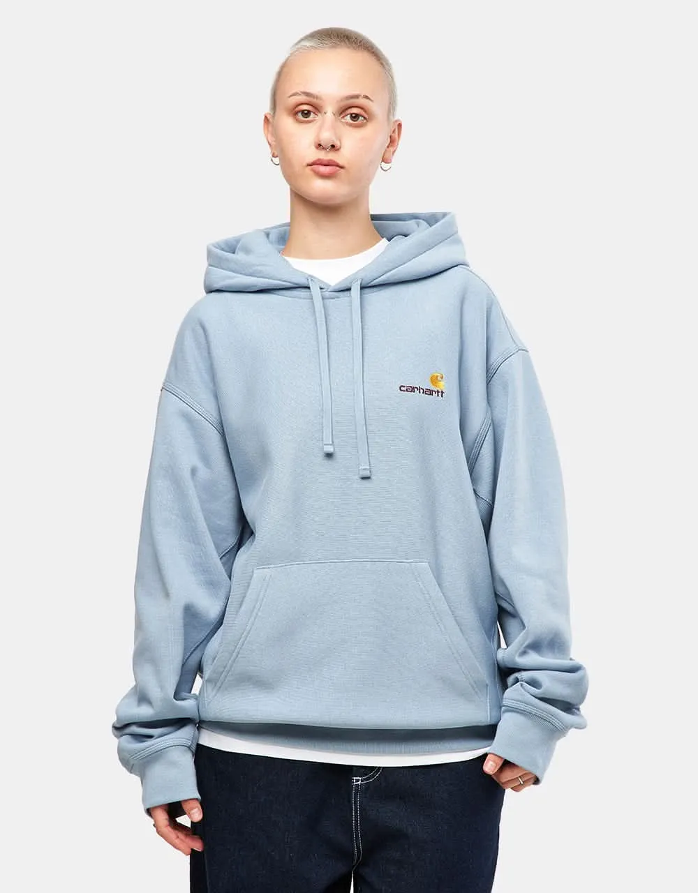 Carhartt WIP Hooded American Script Sweatshirt - Frosted Blue