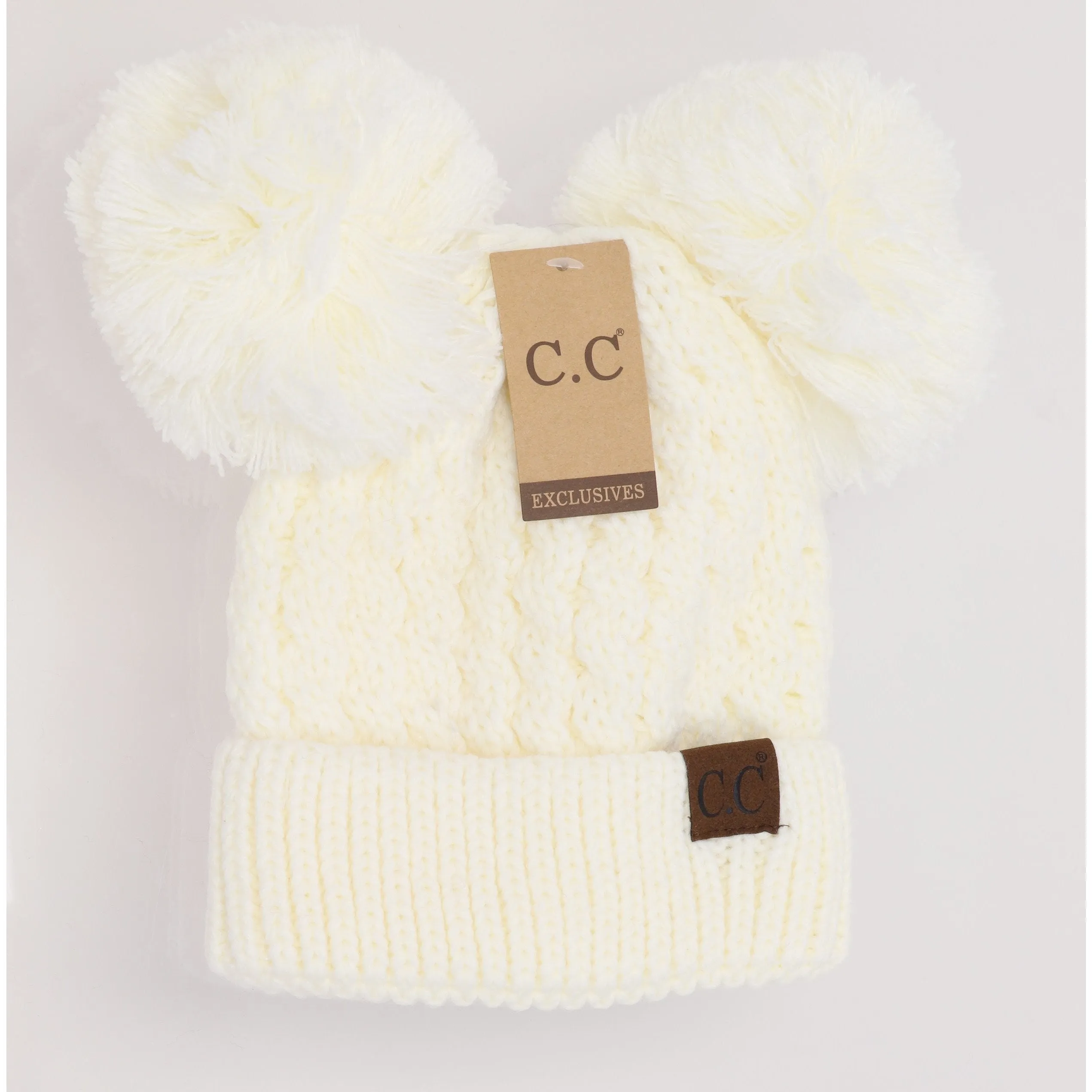 C.C Beanie Solid Winter Double Pom Pom Hat (HAT-60)