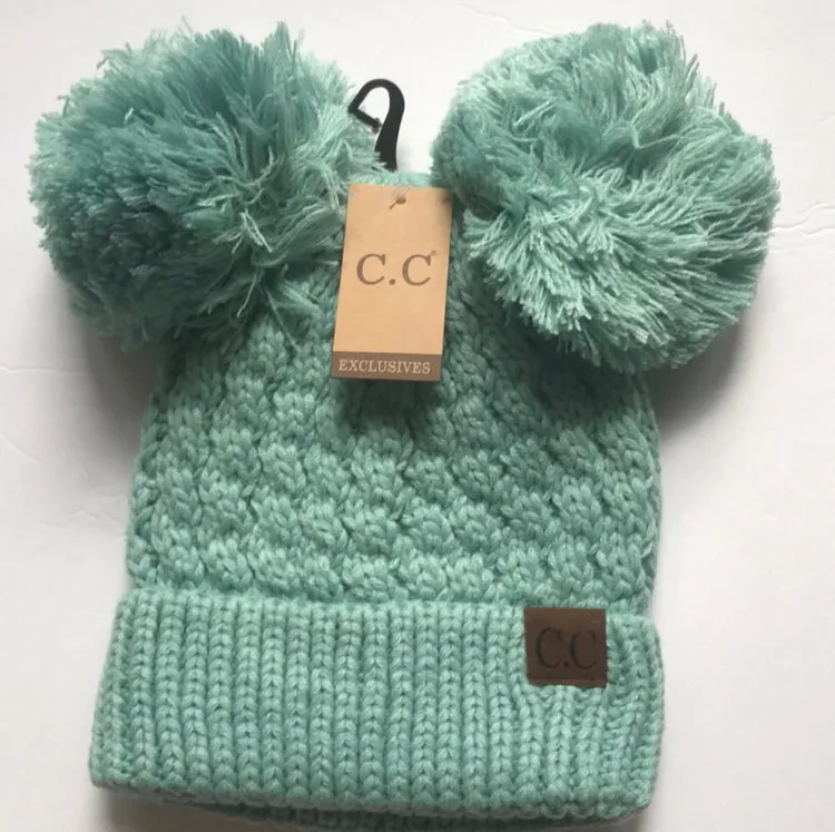 C.C Beanie Solid Winter Double Pom Pom Hat (HAT-60)