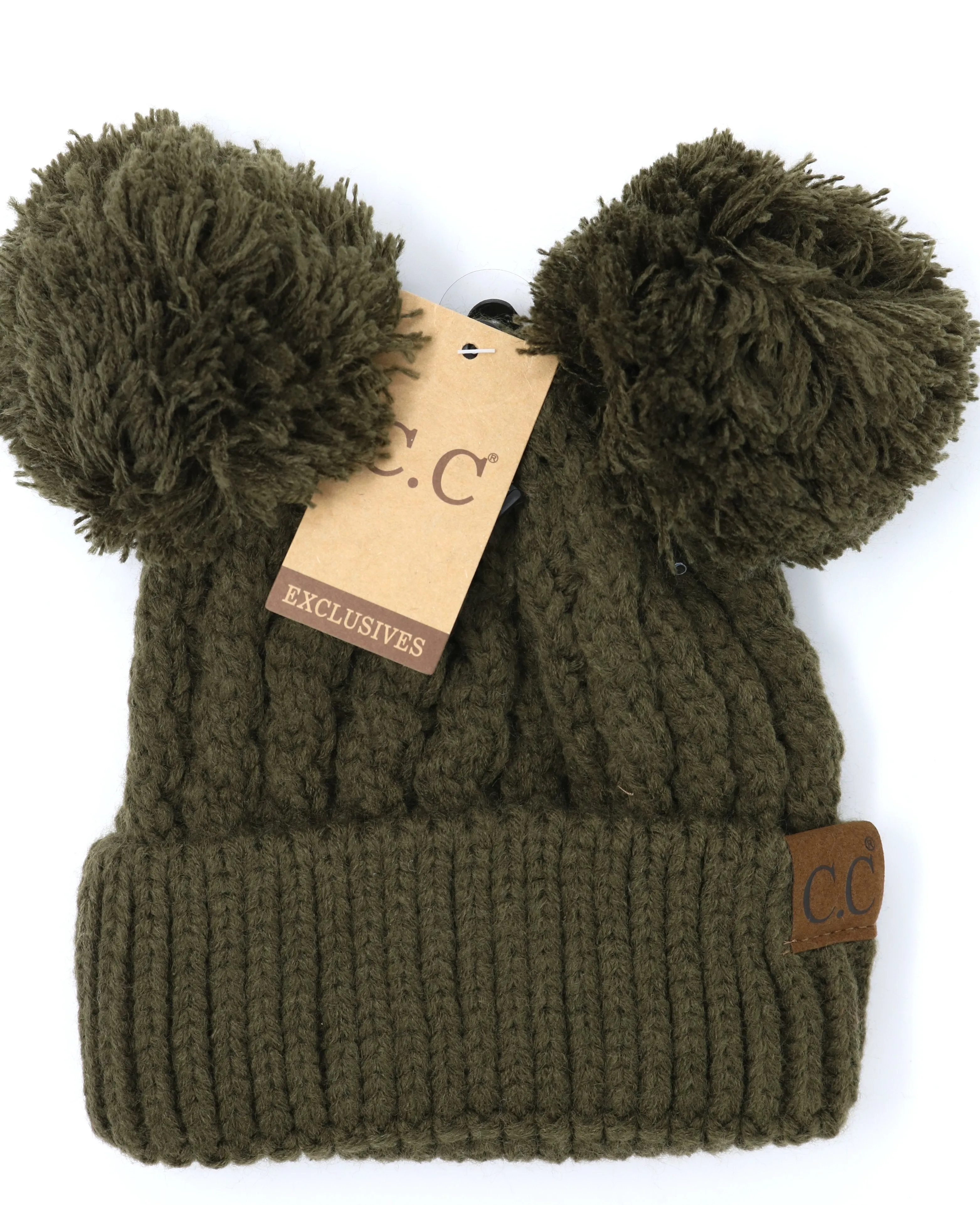 C.C Beanie Solid Winter Double Pom Pom Hat (HAT-60)