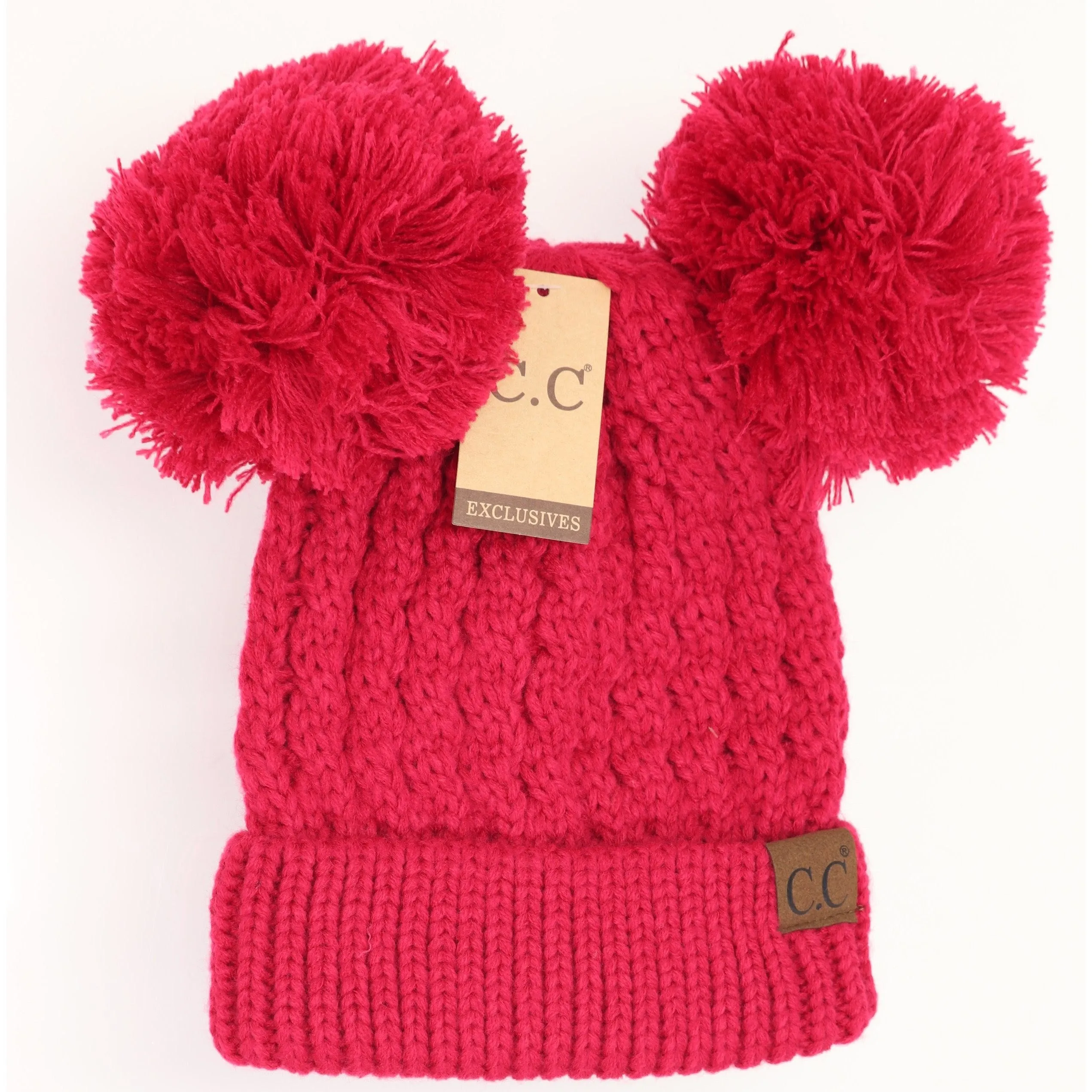 C.C Beanie Solid Winter Double Pom Pom Hat (HAT-60)
