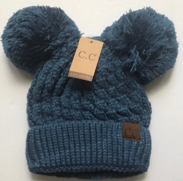 C.C Beanie Solid Winter Double Pom Pom Hat (HAT-60)