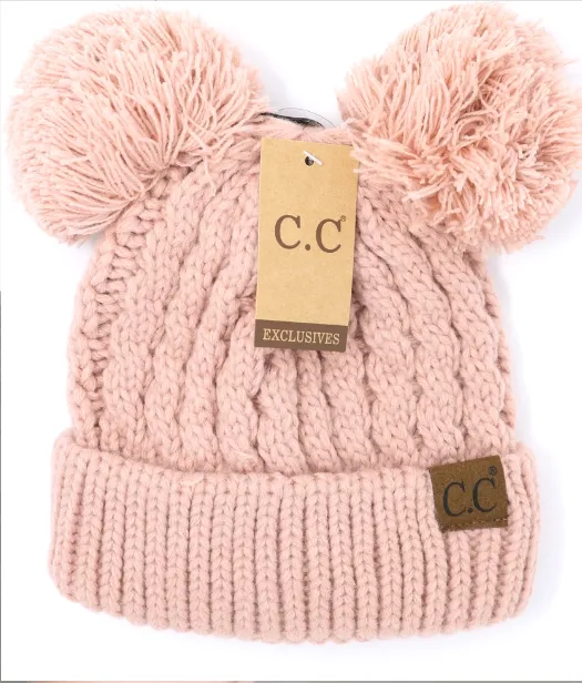 C.C Beanie Solid Winter Double Pom Pom Hat (HAT-60)