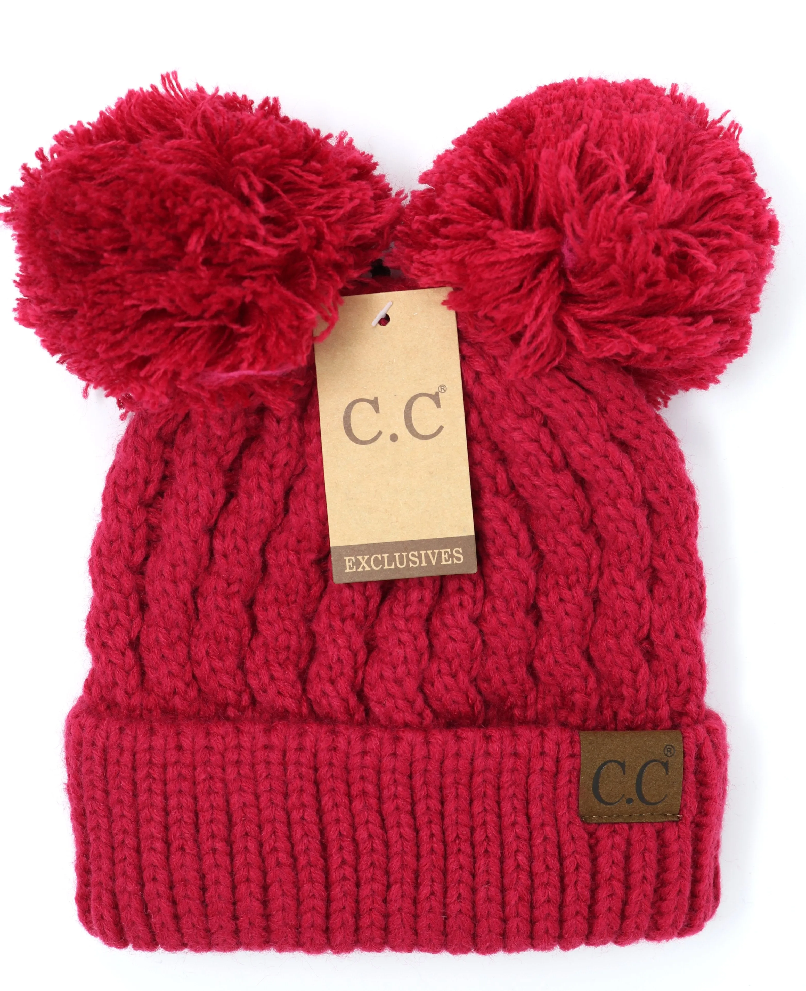 C.C Beanie Solid Winter Double Pom Pom Hat (HAT-60)