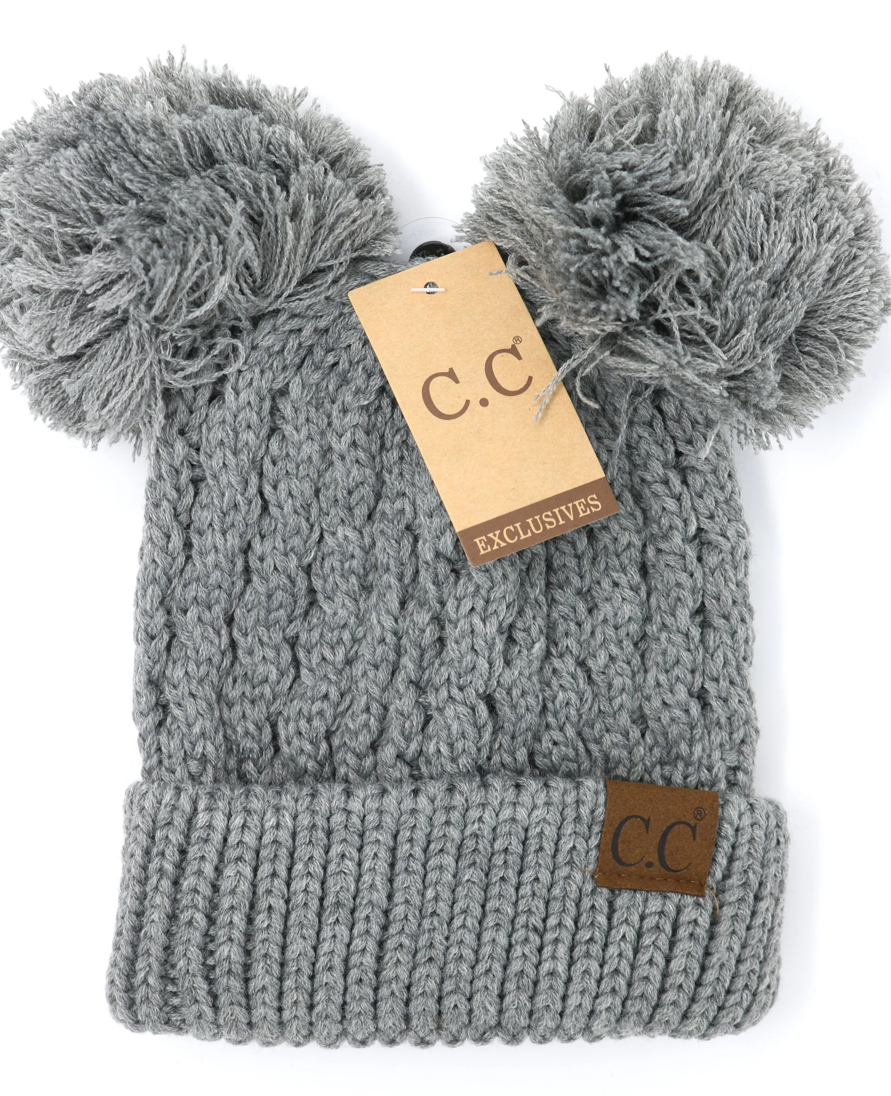 C.C Beanie Solid Winter Double Pom Pom Hat (HAT-60)