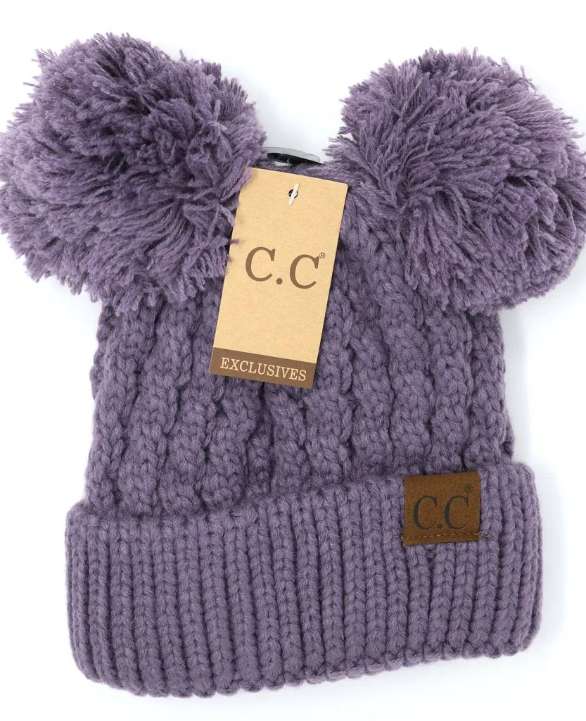 C.C Beanie Solid Winter Double Pom Pom Hat (HAT-60)