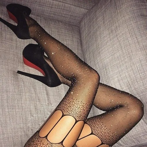 Collant Sexy calze da donna Collant con strass Femme Lenceria diamante