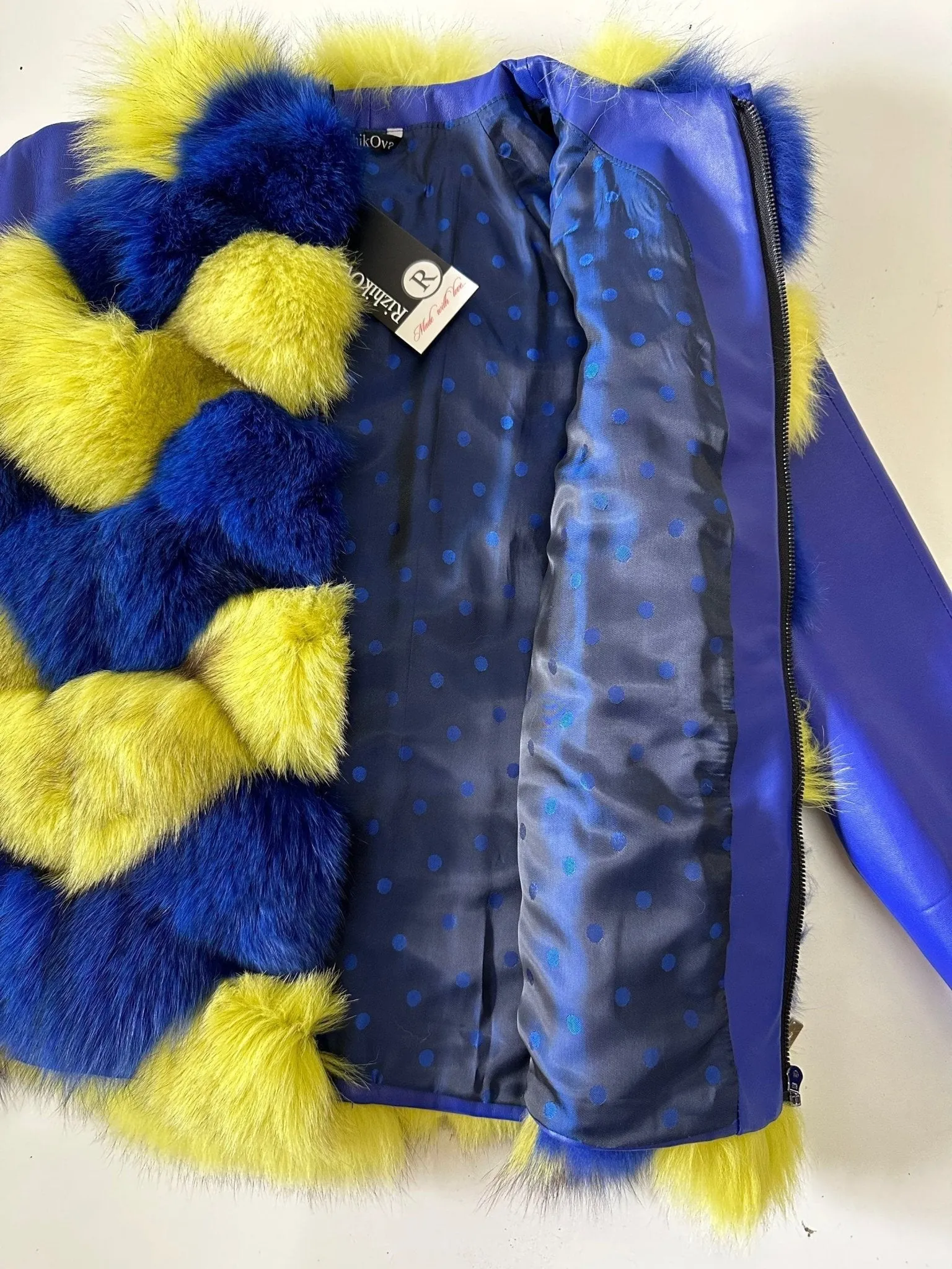 Color Ukraine Women jacket сoat arctic fox fur and leather