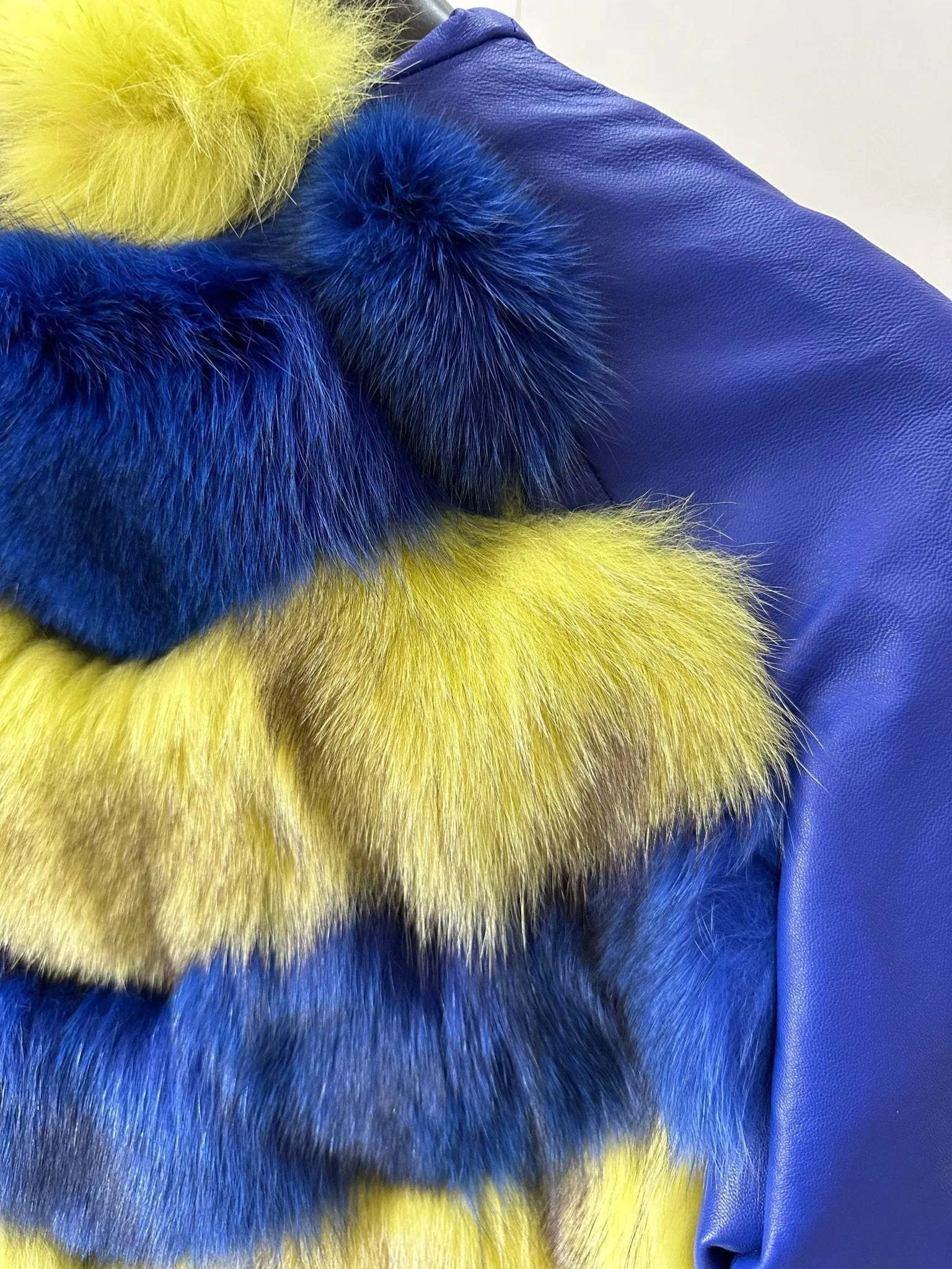 Color Ukraine Women jacket сoat arctic fox fur and leather