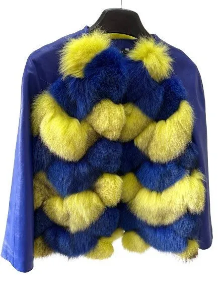 Color Ukraine Women jacket сoat arctic fox fur and leather