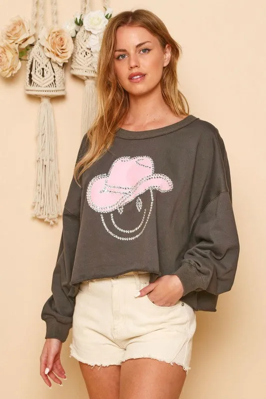 Cowboy Rhinestone Cropped Sweathsirt