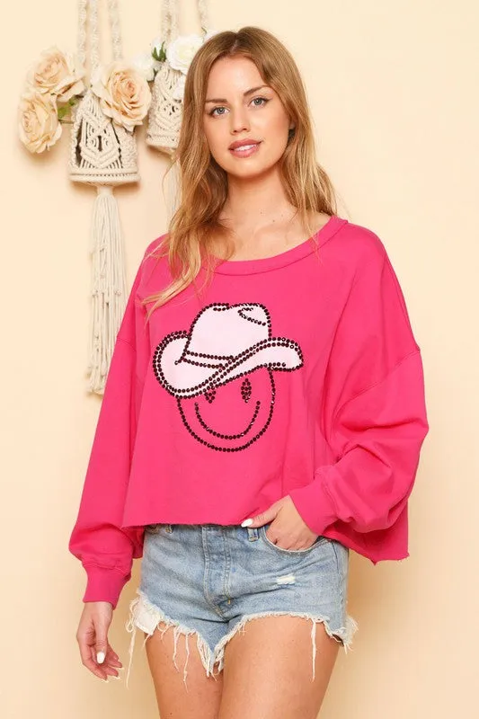 Cowboy Rhinestone Cropped Sweathsirt
