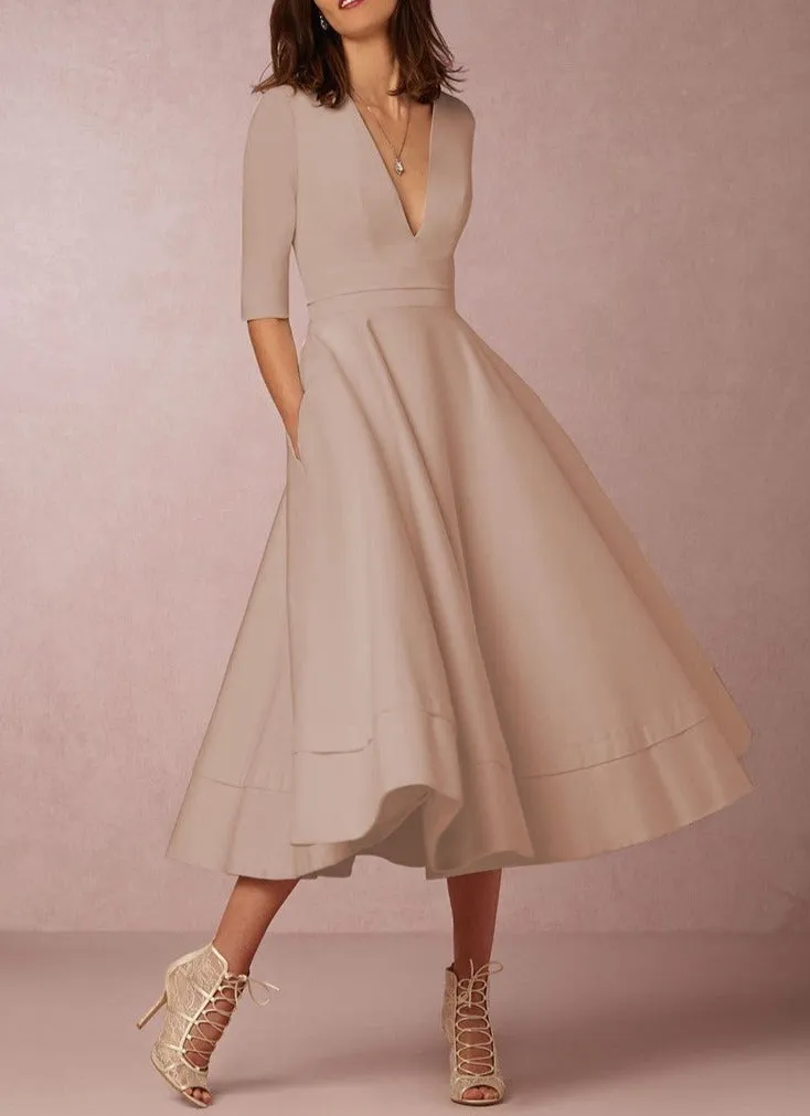 Daily 3/4 Sleeve Paneled Prom Dress
