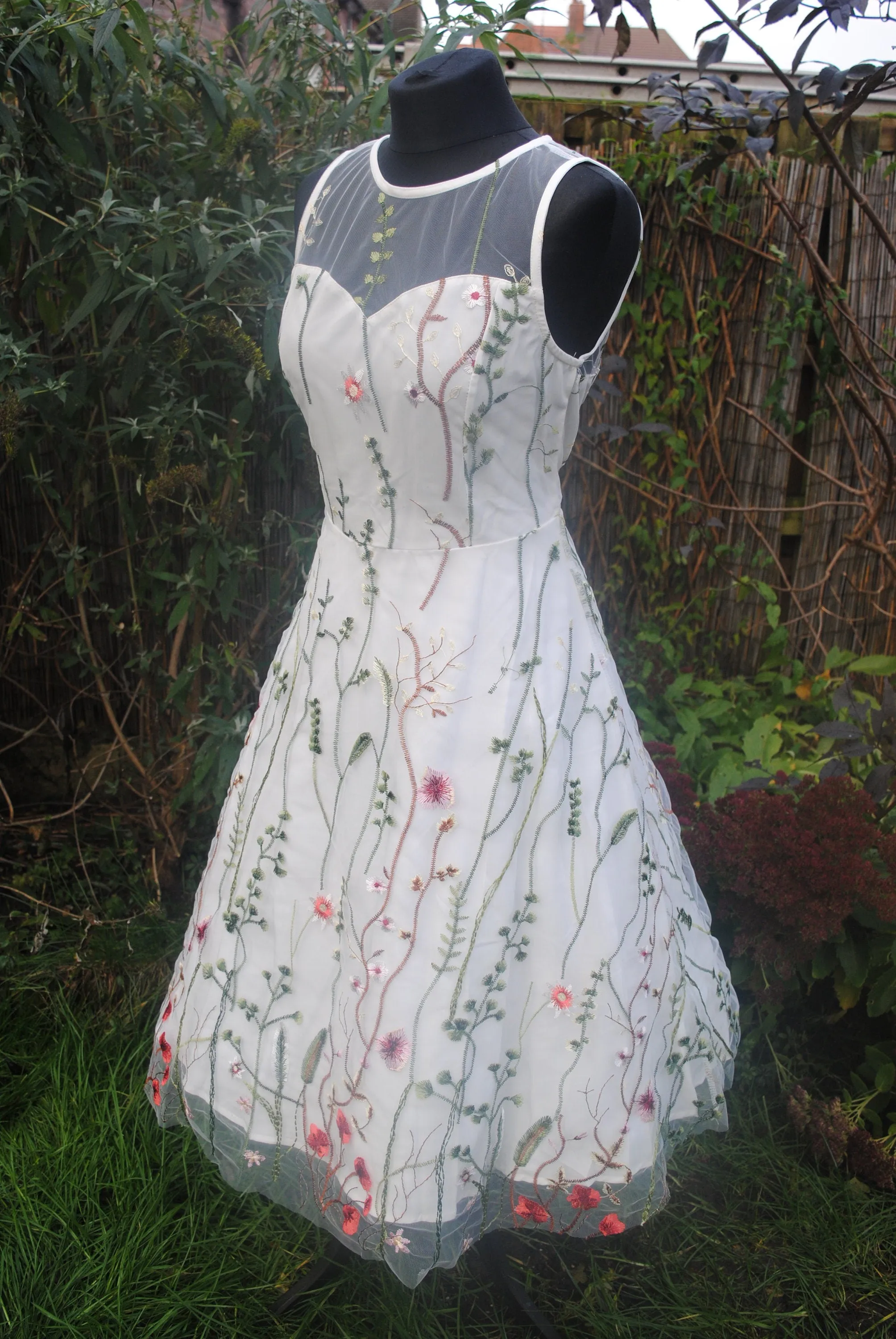 Embroidered Flower Tulle Dress -  Size L