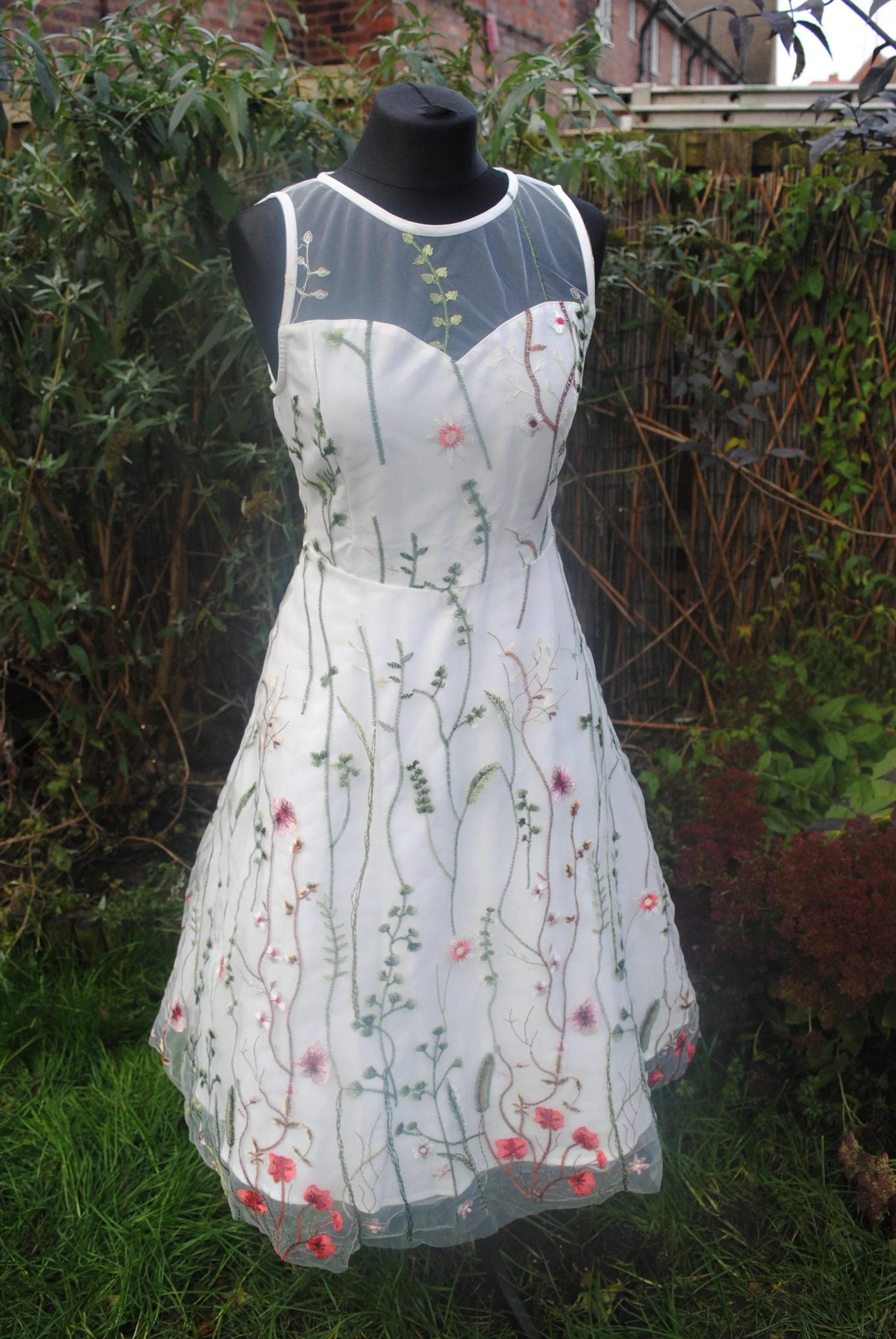 Embroidered Flower Tulle Dress -  Size L