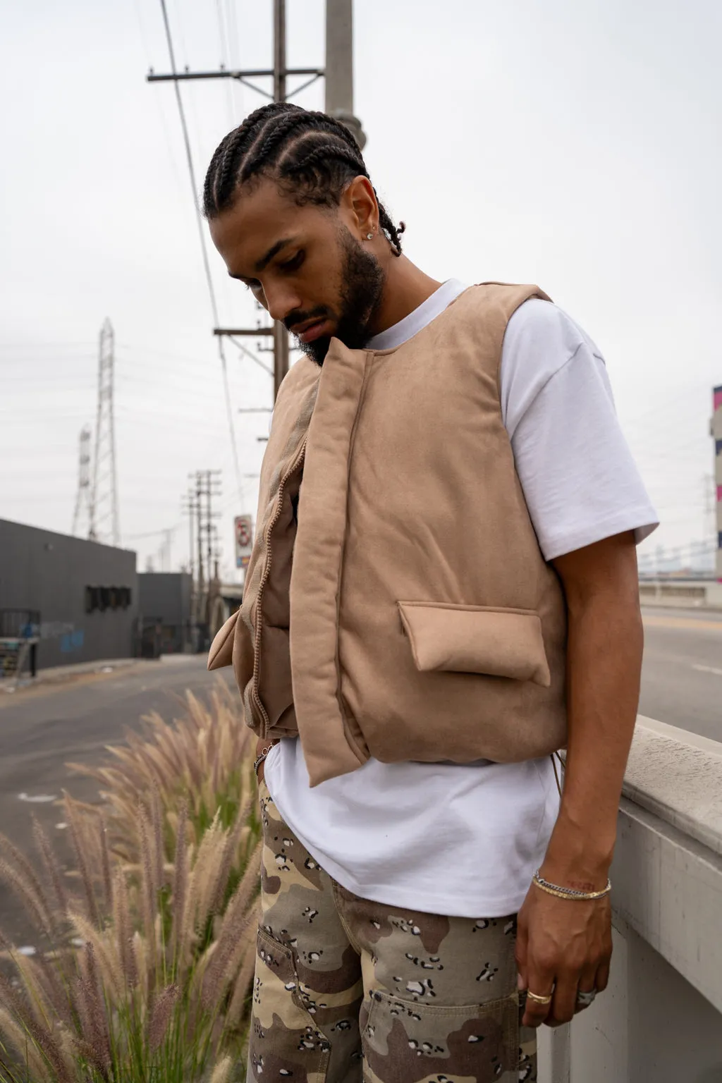 EPTM SUEDE BUBBLE VEST-TAN