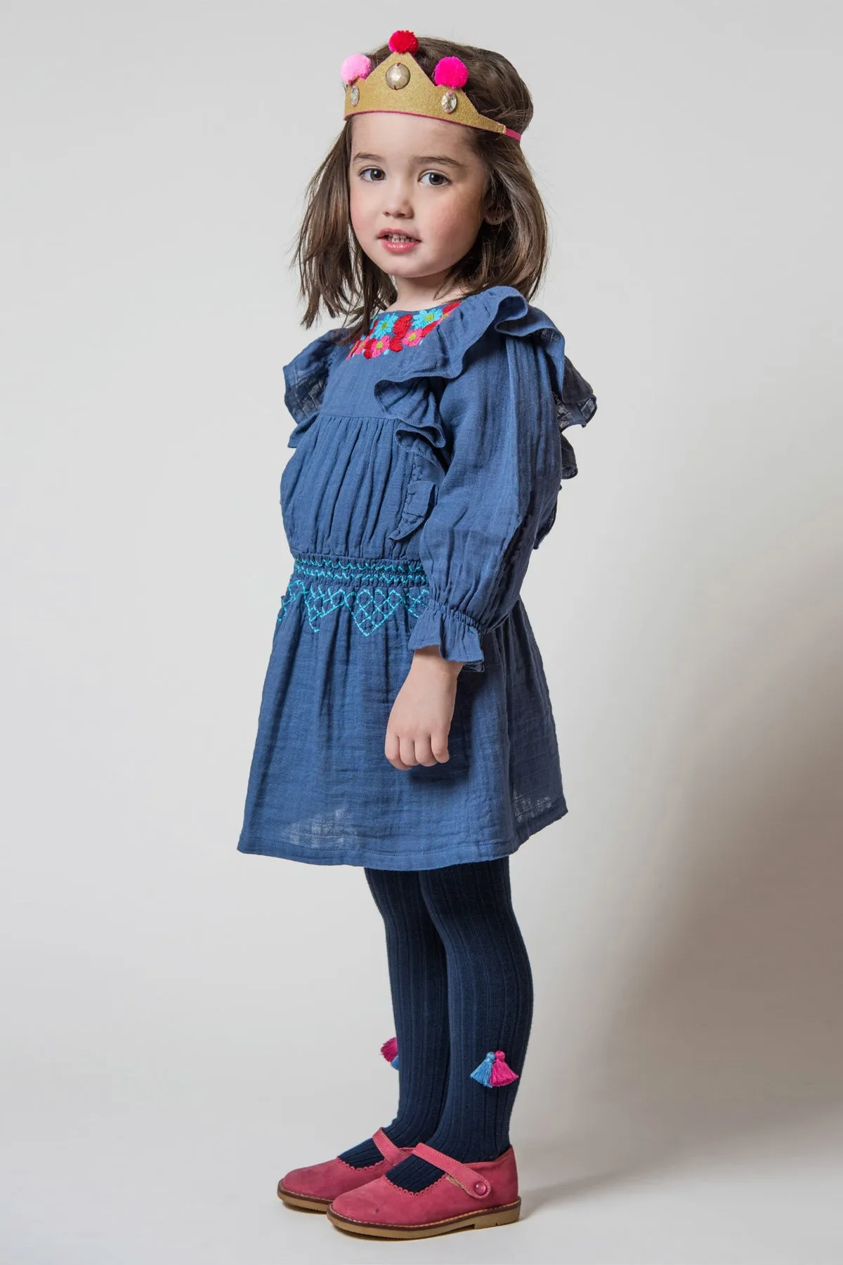 Everbloom Tassel Girls Tights - Navy
