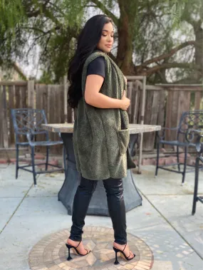 Faux Fur Vest (Olive)