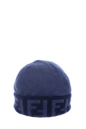Fendi Blue Knit Zucca Print Hat/Beanie