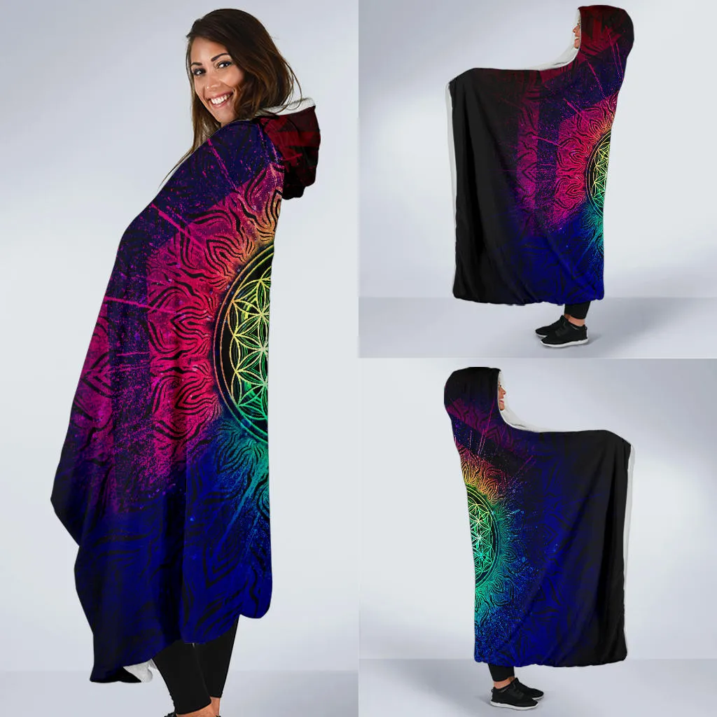 Flower of Life Blast - Rainbow | Hooded Blanket | Mandalazed