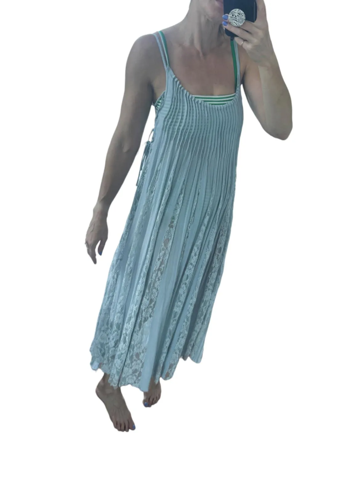 Free People Flowing Midi Dress | Lace Inserts, Lace Up Detail, Oversized, Beach