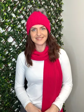 Fuchsia Knit Beanie and Scarf Set