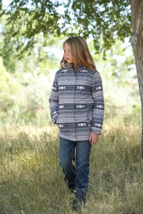 GIRL'S AZTEC PRINT HOODED COAT - GRAY