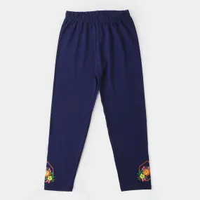 Girls Embroidered Tights Flower - Navy Blue