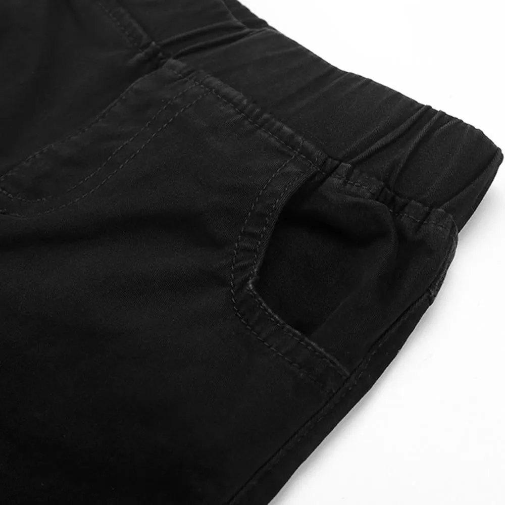 Girls Solid Pocket Denim Ripped Pants