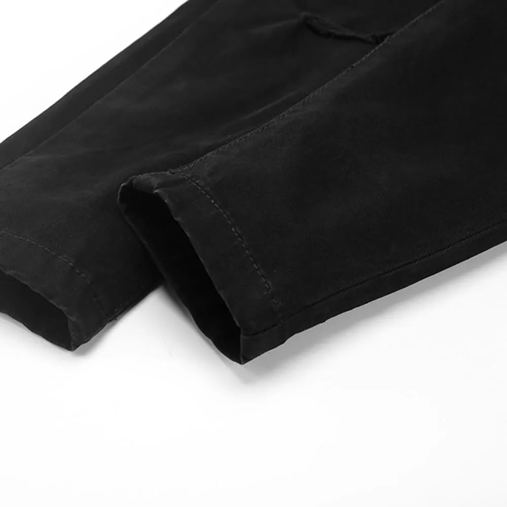 Girls Solid Pocket Denim Ripped Pants