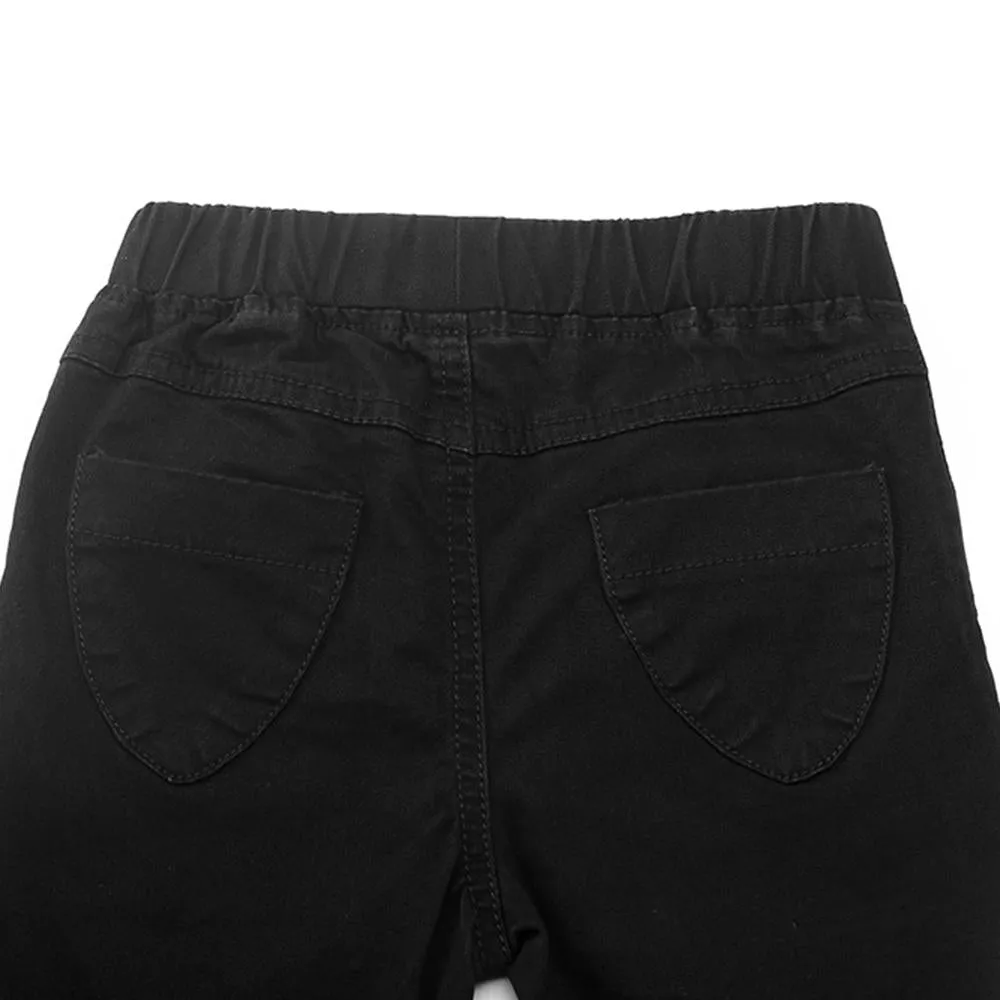 Girls Solid Pocket Denim Ripped Pants